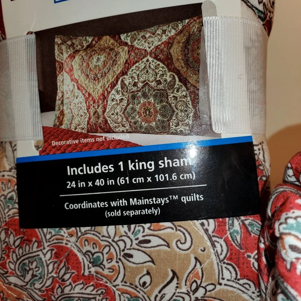 Mainstays Vintage Tapestry 2 Quilt Sham, King Reversible Floral Medallion 24x40